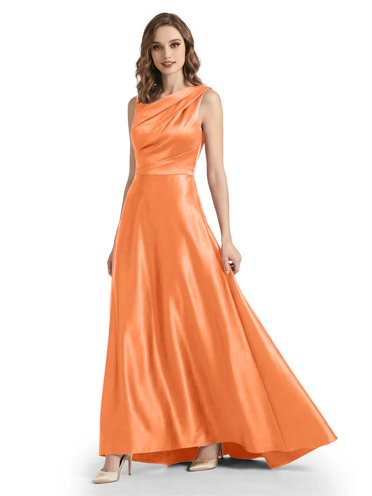 Stunning Asymmetrical Neckline Sleeveless A-Line Satin Formal Dress For Mother Of The Bride