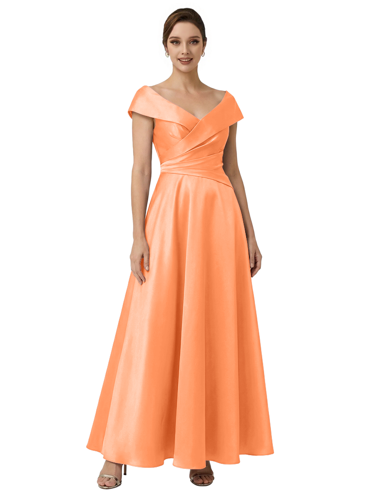 Sophisticated Off Shoulder Sleeveless A-Line Satin Mother Of The Bride Dress