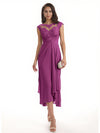 Elegant Bell Sleeves Chiffon A-line Midi Mother of The Bride Dresses