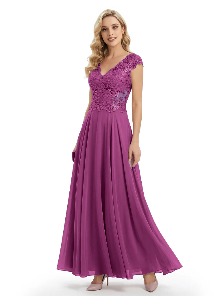 Beautiful Cap Sleeve Lace Chiffon A-Line Mother of the Bride dresses