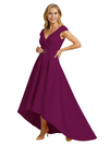 Mother of The Groom Dress Fancy Cap Sleeve Crepe High-Low A-Line Gown Elegant Belt Accent