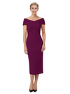 Mother of The Bride Dress Classy Off Shoulder Crepe Sheath Midi Gown Modern Wrap Detail