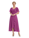 Unique Flutter Sleeves Lace Beaded Short Mother of the Groom Dresses