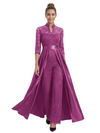 Mother of The Groom Outfit V-Neck 3/4 Sleeve Lace Pantsuit Satin Overskirt