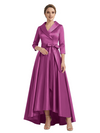 Modern High-Low 3/4 Sleeves Satin Mother Of The Bride Dress With Bow Knot