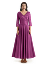 Elegant Soft Satin 3/4 Sleeves V-Neck Ankle Length Mother of The Bride Dresses