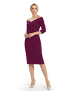 Mother of The Groom Dresses Off The Shoulder 3/4 Sleeve Satin Sheath Midi Dress Pretty Lace Detailed Formal Bridal Party Attire
