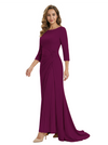 Mother of The Groom Dress Elegant Crew Scoop 3/4 Sleeve Crepe Maxi Gown Pleated Detail Classy Look