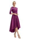 Elegant Boat Neck Satin Lace Mother Of The Bride Dresses High-Low A-Line Gowns
