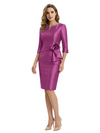 Simple V-Neck Long Sleeve Ruched Satin Cocktail Mother of the Groom Evening Dress