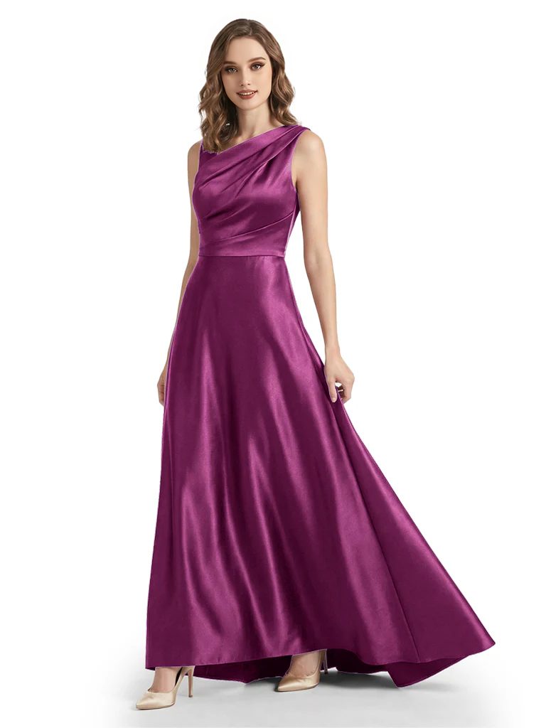 Stunning Asymmetrical Neckline Sleeveless A-Line Satin Formal Dress For Mother Of The Bride