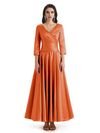 Elegant Soft Satin 3/4 Sleeves V-Neck Ankle Length Mother of The Bride Dresses