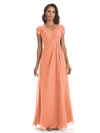 Elegant Short Sleeves Beaded Pleats A-line Floor-Length Mother of The Bride Dresses