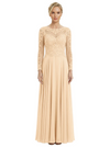 Mother of The Bride Dresses Scoop Long Sleeve Lace Chiffon Maxi Gown Pretty Embroidered Formal Wedding Event Attire