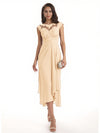 Elegant Bell Sleeves Chiffon A-line Midi Mother of The Bride Dresses