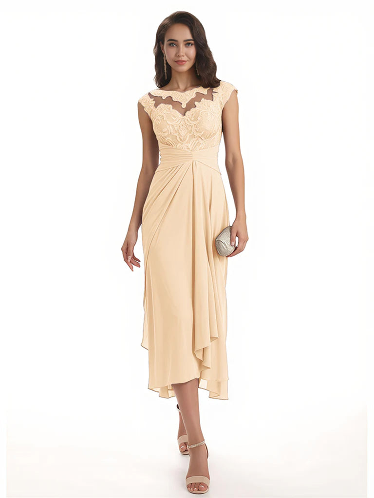 Elegant Bell Sleeves Chiffon A-line Midi Mother of The Bride Dresses