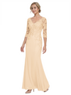Mother of The Bride Gown V-Neck Half Sleeve Lace Chiffon Trumpet Maxi Dress Unique Sophisticated