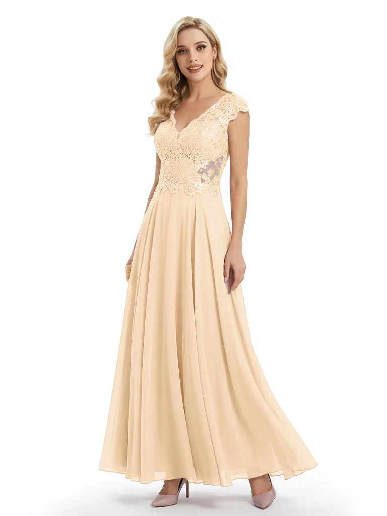 Beautiful Cap Sleeve Lace Chiffon A-Line Mother of the Bride dresses