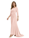 Mother of The Groom Dress Elegant Crew Scoop 3/4 Sleeve Crepe Maxi Gown Pleated Detail Classy Look
