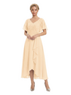 Unique Flutter Sleeves Lace Beaded Short Mother of the Groom Dresses