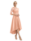 Elegant Boat Neck Satin Lace Mother Of The Bride Dresses High-Low A-Line Gowns