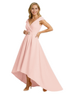 Mother of The Groom Dress Fancy Cap Sleeve Crepe High-Low A-Line Gown Elegant Belt Accent