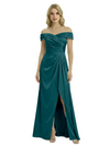 Off The Shoulder Mother Of The Groom Dresses Side Slit Satin Ruched A-Line Gown