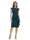 Mother of The Bride Dress Beautiful Jewel Cap Sleeve Crepe Sheath Midi Gown Ruffled Stylish Design