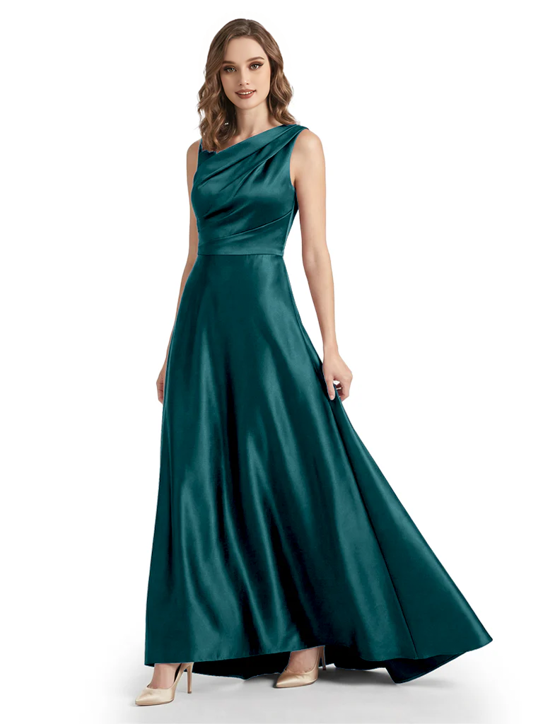 Stunning Asymmetrical Neckline Sleeveless A-Line Satin Formal Dress For Mother Of The Bride