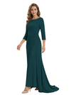 Mother of The Groom Dress Elegant Crew Scoop 3/4 Sleeve Crepe Maxi Gown Pleated Detail Classy Look