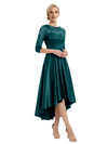 Elegant Boat Neck Satin Lace Mother Of The Bride Dresses High-Low A-Line Gowns