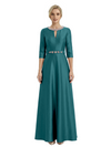 Sophisticated 3/4 Sleeves Beaded A-Line Satin Mother Of The Bride Dress