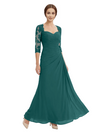 Sweetheart Ruched Lace 3/4 Sleeves A-Line Chiffon Mother Of The Groom Dress