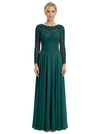 Mother of The Bride Dresses Scoop Long Sleeve Lace Chiffon Maxi Gown Pretty Embroidered Formal Wedding Event Attire