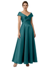 Sophisticated Off Shoulder Sleeveless A-Line Satin Mother Of The Bride Dress