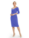 Mother of The Groom Dresses Off The Shoulder 3/4 Sleeve Satin Sheath Midi Dress Pretty Lace Detailed Formal Bridal Party Attire