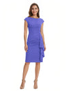 Mother of The Bride Dress Beautiful Jewel Cap Sleeve Crepe Sheath Midi Gown Ruffled Stylish Design