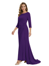 Mother of The Groom Dress Elegant Crew Scoop 3/4 Sleeve Crepe Maxi Gown Pleated Detail Classy Look