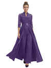Mother of The Groom Outfit V-Neck 3/4 Sleeve Lace Pantsuit Satin Overskirt