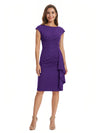 Mother of The Bride Dress Beautiful Jewel Cap Sleeve Crepe Sheath Midi Gown Ruffled Stylish Design