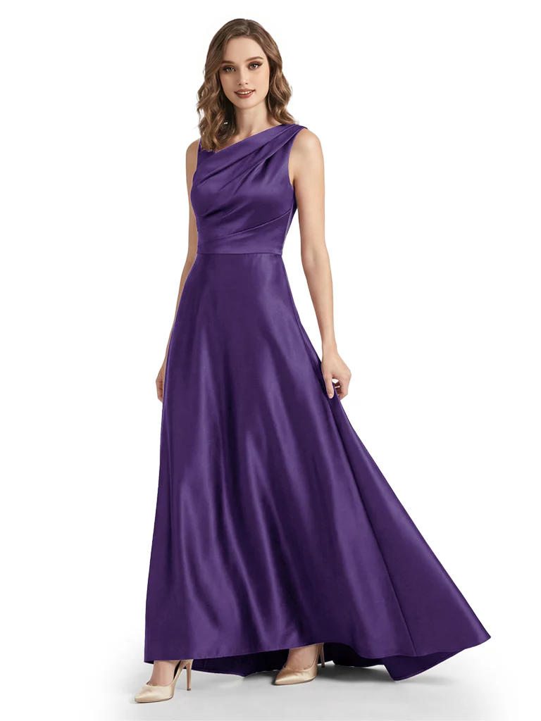 Stunning Asymmetrical Neckline Sleeveless A-Line Satin Formal Dress For Mother Of The Bride