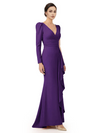 V-Neck Long Sleeves Ruffle Crepe Mother Of The Groom Dress Mermaid