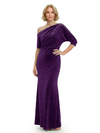Sophisticated Asymmetrical Neckline Velvet Half Sleeves Maxi Mother Of The Groom Dress