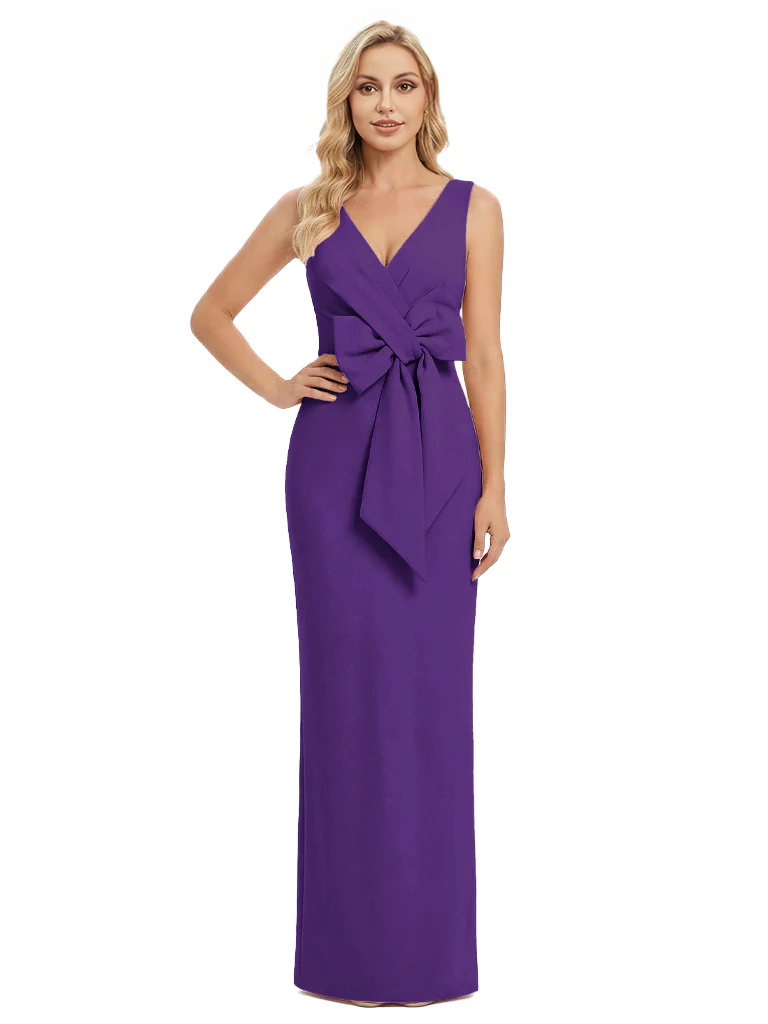 V-Neck Sheath Sleeveless Mother of The Bride Dress Crepe