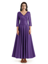 Elegant Soft Satin 3/4 Sleeves V-Neck Ankle Length Mother of The Bride Dresses