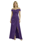 Off The Shoulder Mother Of The Groom Dresses Side Slit Satin Ruched A-Line Gown