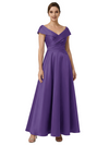 Sophisticated Off Shoulder Sleeveless A-Line Satin Mother Of The Bride Dress