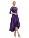 Elegant Boat Neck Satin Lace Mother Of The Bride Dresses High-Low A-Line Gowns
