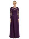 Mother of The Bride Dresses Scoop Long Sleeve Lace Chiffon Maxi Gown Pretty Embroidered Formal Wedding Event Attire