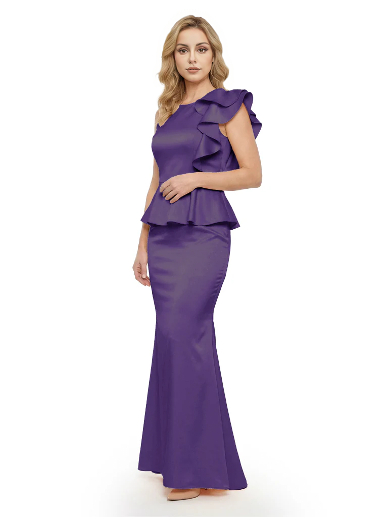 Elegant Scoop Ruffle Satin Mermaid Mother Of The Bride Dress